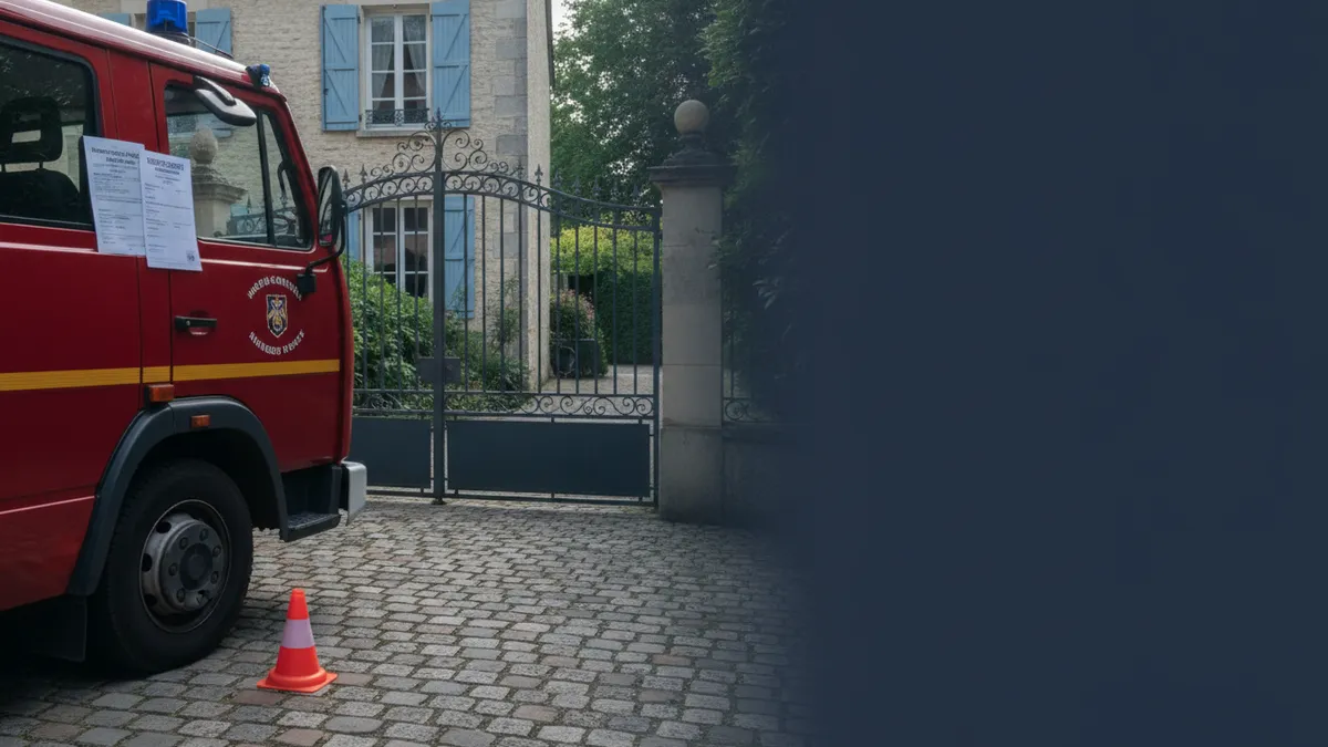 Véhicule d'intervention devant une maison, facture et attestation sur le tableau de bord