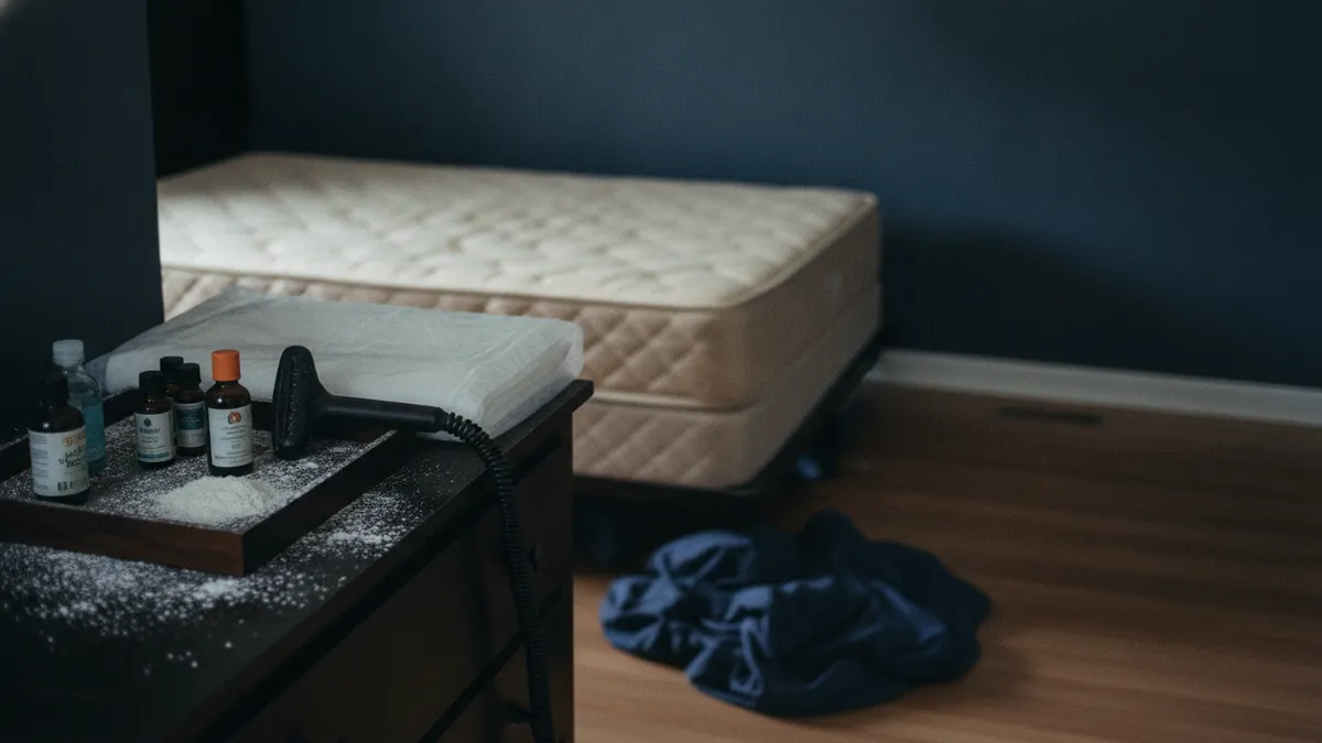 Remèdes naturels anti-punaises de lit posés sur une commode
